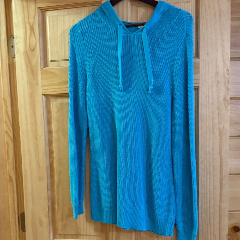 Belle by Kim Gravel Vibrant Blue Hooded Sweater size small like new never wore